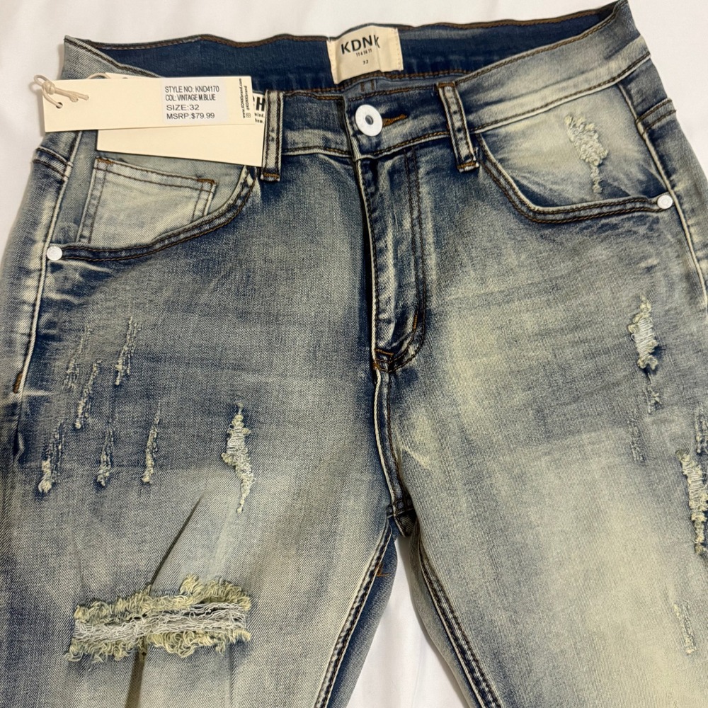 KDNK Mens 32" Distressed Skinny Jeans Light Wash Blue Ankle Zip 1141411 NEW NWT - Picture 5 of 16